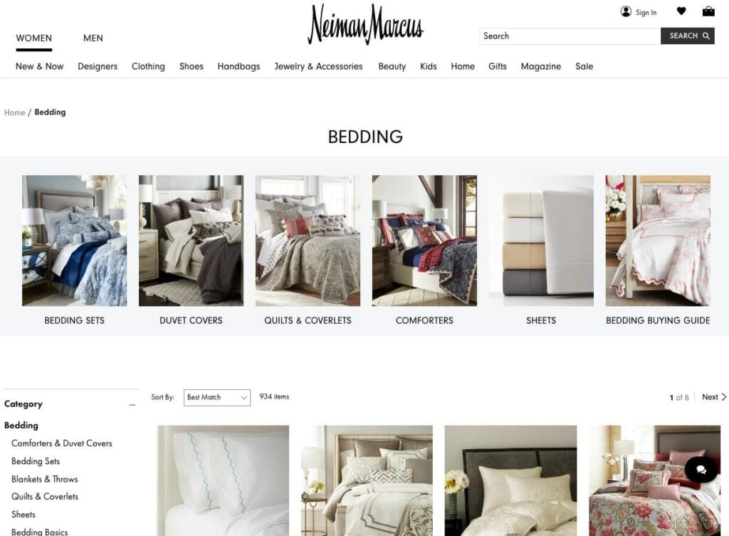 Category Listing Page on the Nieman Marcus website