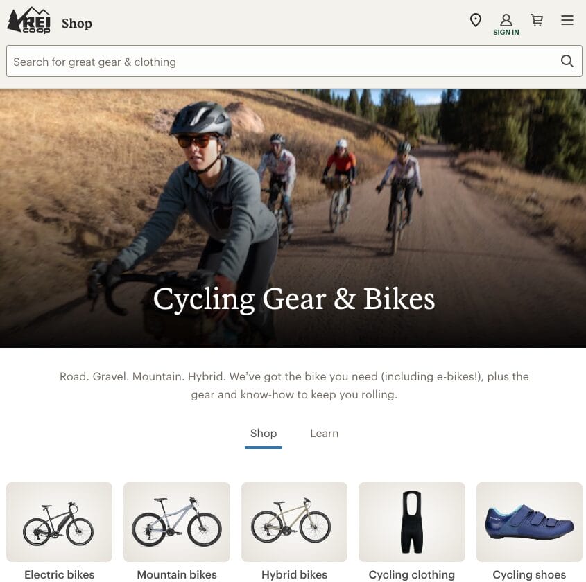 REI Category Listing Page Example