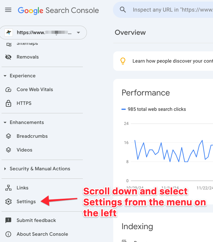 GSC - Select Settings from the menu on the left